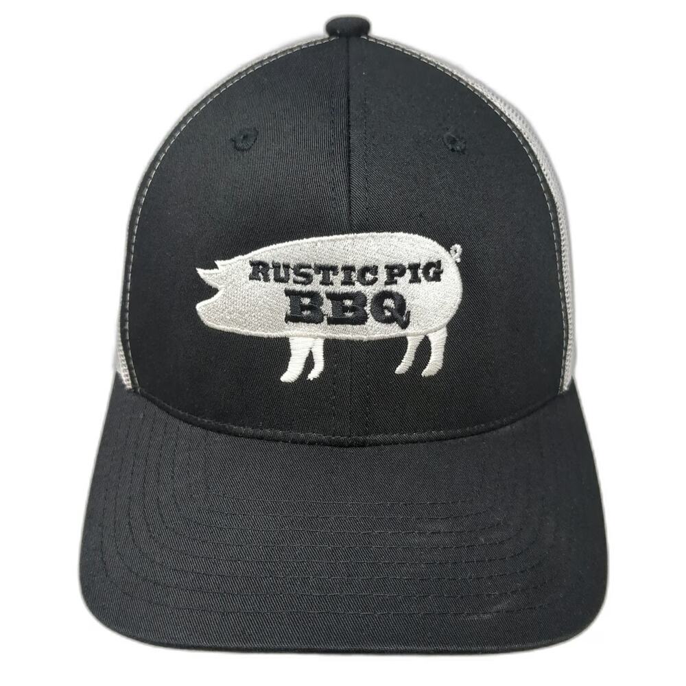 Yupoong Trucker Hat Black One Size Rustic Pig BBQ Mesh Back Snapback Graphic